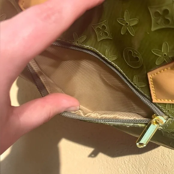 Vintage Olive Green Patent Monogram Satchel Speedy Style Y2K Glossy Handbag - Picture 12 of 16